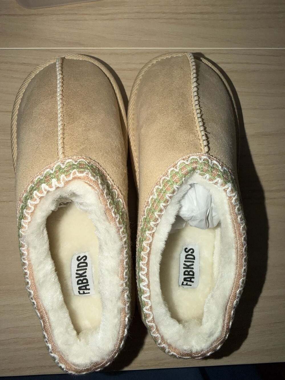 Fabkids Ultra Low Embroidered Cuff Fuzzy Clogs Slippers Croissant